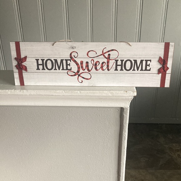 NWT Slatted Wood Horizontal Home Sweet Home Decor Sign w/ Bows - Picture 8 of 14